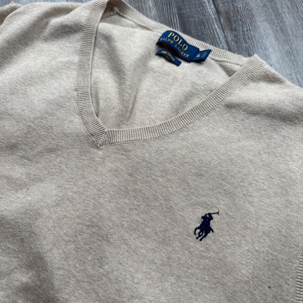 Polo by Ralph Lauren Light Gray V-Neck Sweater with Navy Pony